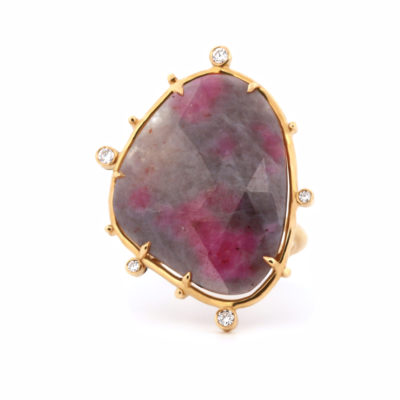 Bague Voie Lactée, saphir gris rose et diamants