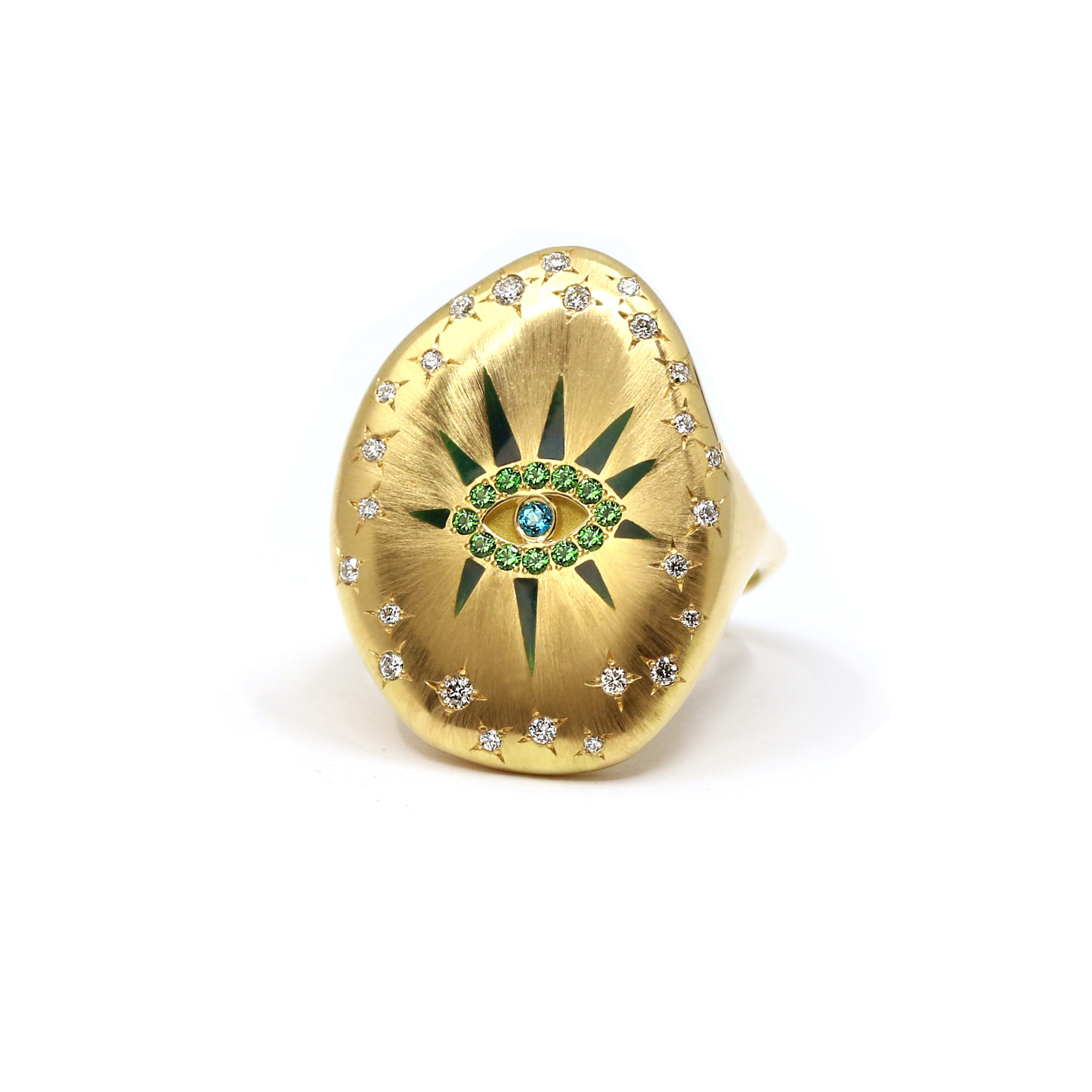 Bague Evil Eye or jaune et pierres