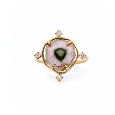 Bague La Cardinale or jaune, tourmaline watermelon et diamants