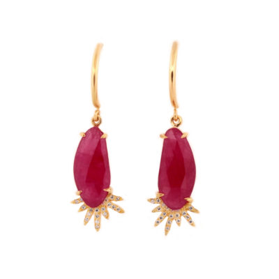 Boucles d'oreilles Soleil rubis, diamants or jaune