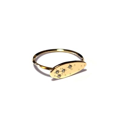 Bague Pluie d'étoiles modèle moyen en argent plaqué or et saphirs verts