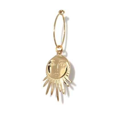 Mono boucle d'oreille Soleil gravé argent plaqué or - grand modèle
