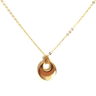 Collier Eclipse en argent plaqué or et pendentif gravé