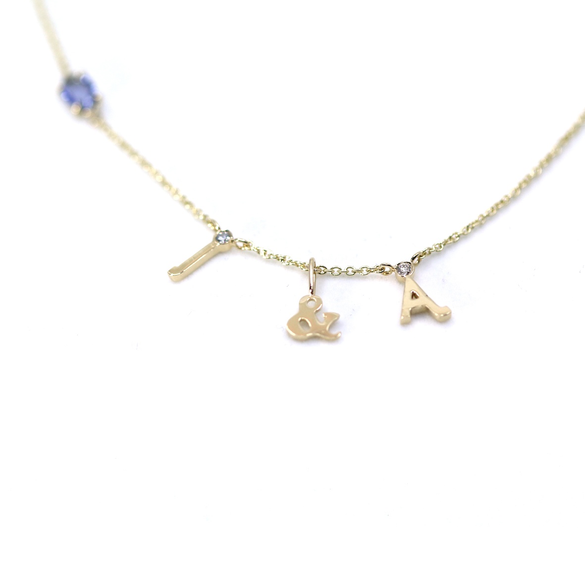 Collier Lettres or diamants et saphir