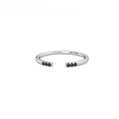 Bague ouverte argent 925 et zircons noirs