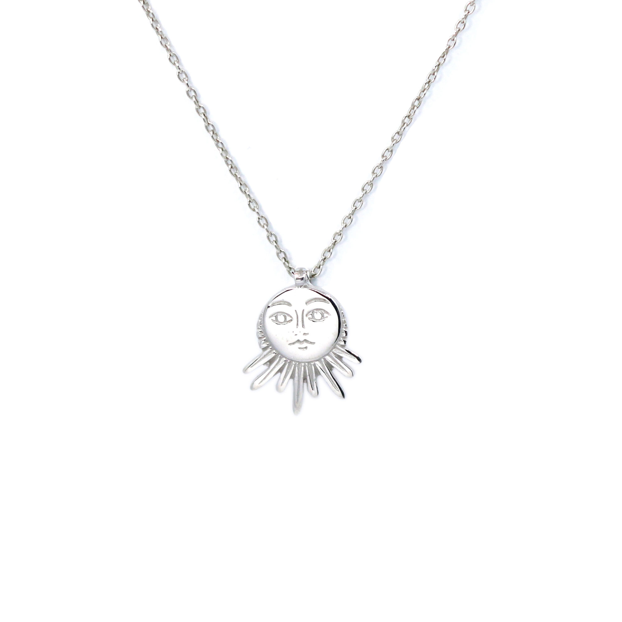 Collier Soleil visage petit modèle argent