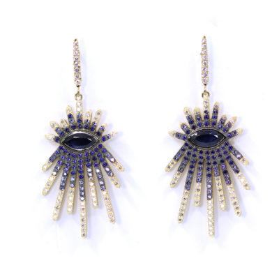 Boucles d'oreilles Divinité or jaune et saphirs