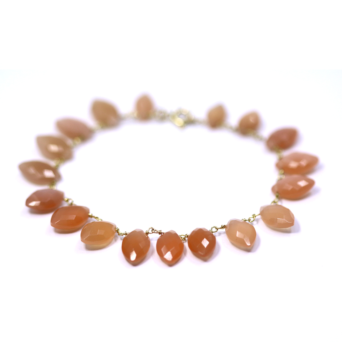 bracelet Plumettes or et pierre de lune pêche